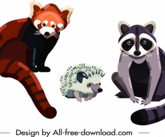 Wild Animal Icons Raccoon Porcupine Fox Symbols