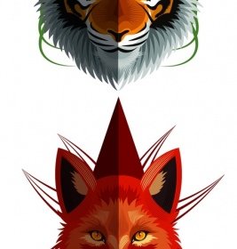 Wild Animal Icons Tiger Fox Heads Decor