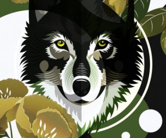 Wild Animal Poster Wolf Sketch Floral Decor