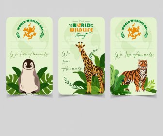 wild animal protection card collection cartoon species leaves decor