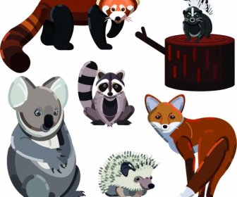 Wild Animals Icons Cute Cartoon Design