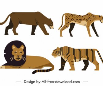 Wild Animals Icons Feline Sketch Classic Design
