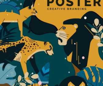 дикие животные плакат красочный ретро дизайн