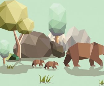 Wild Bears Background Colored Polygonal Style Decoration