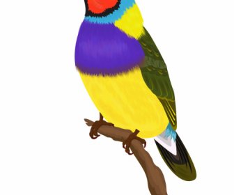 Ikon Burung Liar Dekorasi Warna-warni Bertengger Sketsa