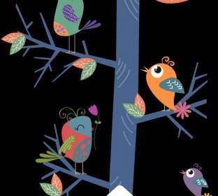 Wild Birds Background Colored Cartoon Design