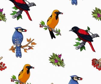 Wild Birds Pattern Colorful Species Icons Decor