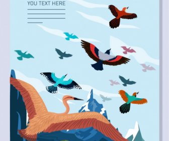 Wild Birds Poster Colorful Cartoon Design Motion Sketch