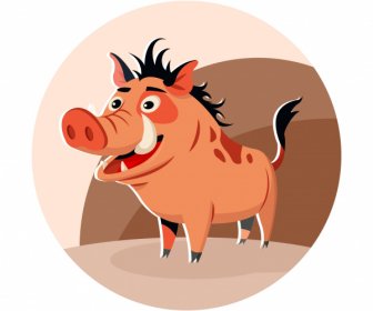 Wild Boar Icon Funny Cartoon Character Sketch