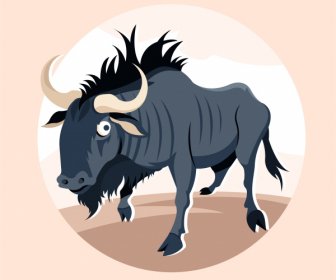 野生の雄牛のアイコン色の漫画のスケッチ
