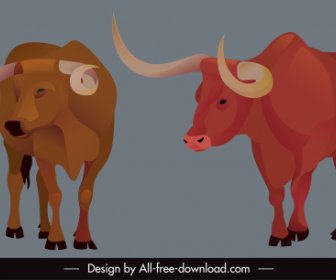 Wild Bull Icons Longhorn Sketch Cartoon Design