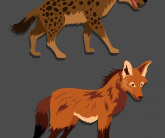 Wild Canine Species Icons Hyena Fox Sketch
