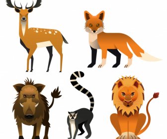 Wild Carnivore Herbivore Animals Icons Colored Classic Sketch