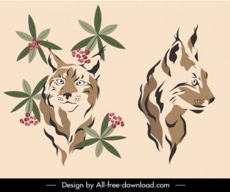 Wild Cat Icons Retro Handdrawn Sketch