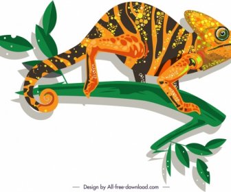 Wild Chameleon Icon Colorful Flat Sketch