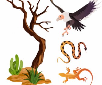 Ikon Gurun Yang Liar Pohon Elang Ular Gecko Sketsa