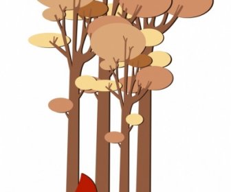 Volpe In Foresta Sfondo Colorato Cartoon Sketch