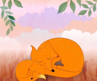 Wild Foxes Background Cute Motherhood Style Cartoon Style