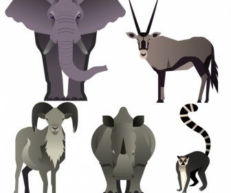 Wild Herbivores Animals Icons Dark Grey Decor