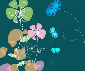 Wild Insects Background Multicolored Cartoon Decor