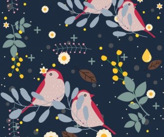 Design Dessin Animé Décoration Vie Sauvage Fond Oiseaux Fleurs