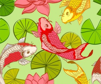 Wild Life - Lotus Pesce Icone Colorate Design
