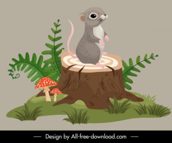 야생 생활 아이콘 귀여운 작은 마우스 만화 스케치