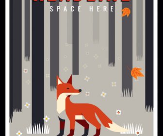 野生自然背景狐狸森林素描古典設計
