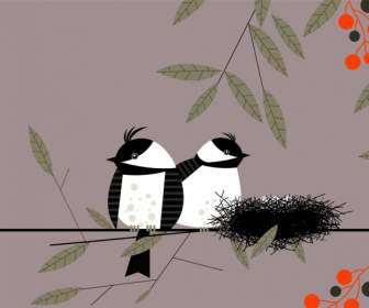 Wild Nature Background Bird Nest Icon Colored Cartoon