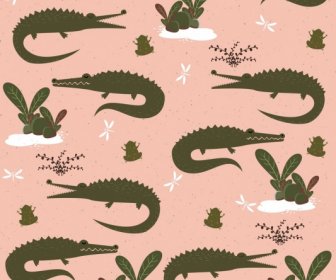 Wild Nature Background Crocodile Frog Icon Repeating Design