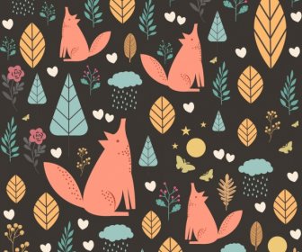 Wild Nature Background Fox Leaf Icons Repeating Design