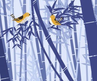 الطبيعة البرية رسم الطيور الخيزران تصميم رمز اللون البنفسجي
