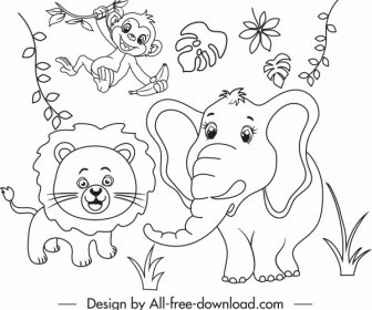 Natura Selvaggia Disegno Simpatici Animali Disegnati A Mano Schizzo Cartone Animato