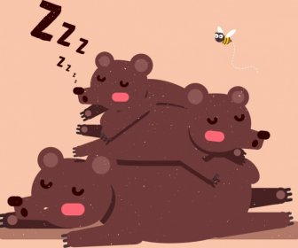 Wild Nature Drawing Cute Sleeping Bears Icons