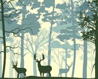 Wild Nature Drawing Forest Animals Icons Silhouette Design