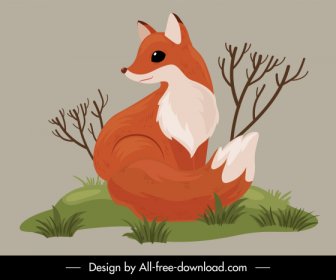 Wild Nature Icon Cute Fox Sketch Handdrawn Retro