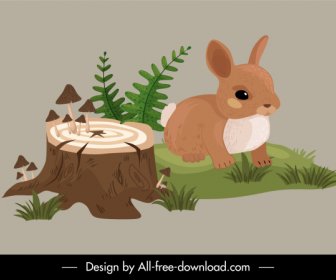 야생 자연 아이콘 토끼 나무 식물 스케치