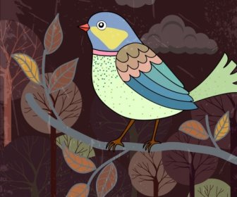 Wild Nature Painting Bird Tree Icons Grungy Retro