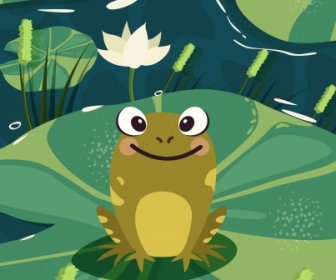 野生自然畫可愛的青蛙荷花池素描。
