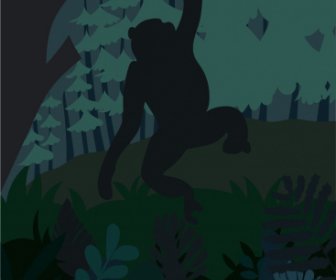 Wilde Natur Malerei Dunkle Nacht Affe Skizze
