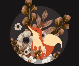 Floras Lukisan Alam Liar Fox Sketsa Elegan Klasik