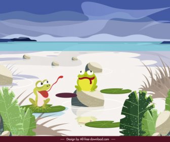 Wild Nature Painting Frogs Sketch Funny Cartoon Design