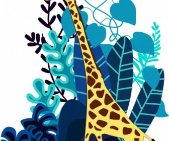 Wild Nature Painting Giraffe Sketch Flat Classic Handdrawn