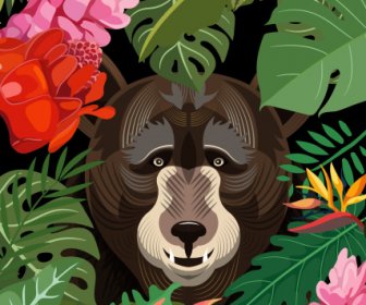 Wild Nature Painting Jungle Plants Bear Sketch