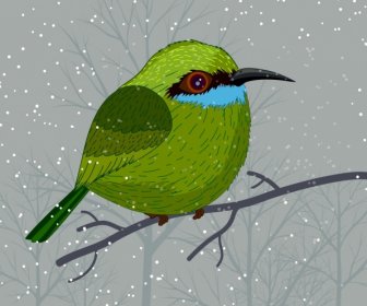 Alam Liar Lukisan Burung Bertengger Salju Ikon