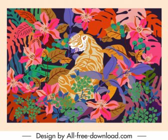 Wild Nature Painting Tiger Floras Decor Classical Design