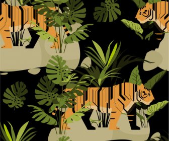 Wilde Natur Malerei Tiger Blatt Skizze Dunkle Multicolors