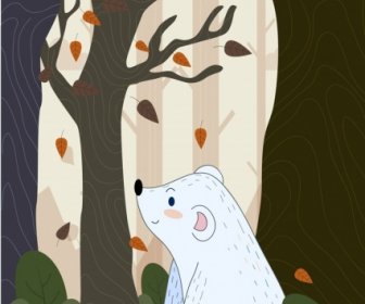 Beruang Putih Lukisan Alam Liar Hutan Ikon Dekorasi