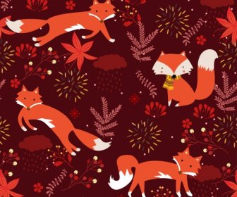 Wild Nature Pattern Red Fox Leaf Icons Decor