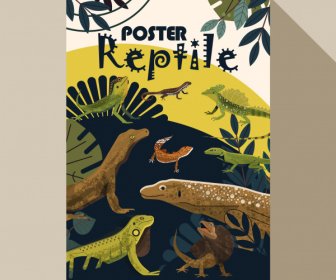 Wild Nature Poster Salamander Gecko Reptile Animals Sketch